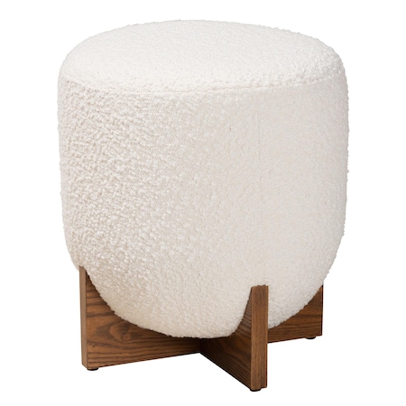 Baxton Studio Fisk Japandi Cream Boucle Fabric and Walnut Brown Finished Wood Ottoman Footstool 233-13324-ZORO
